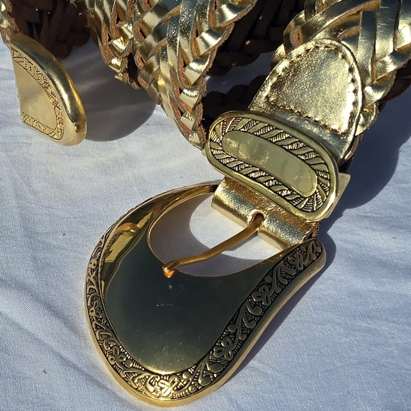 Vintage Captiva Metallic Gold Braided Leather Large Gold Toned Buckle Medium - Picture 4 of 13